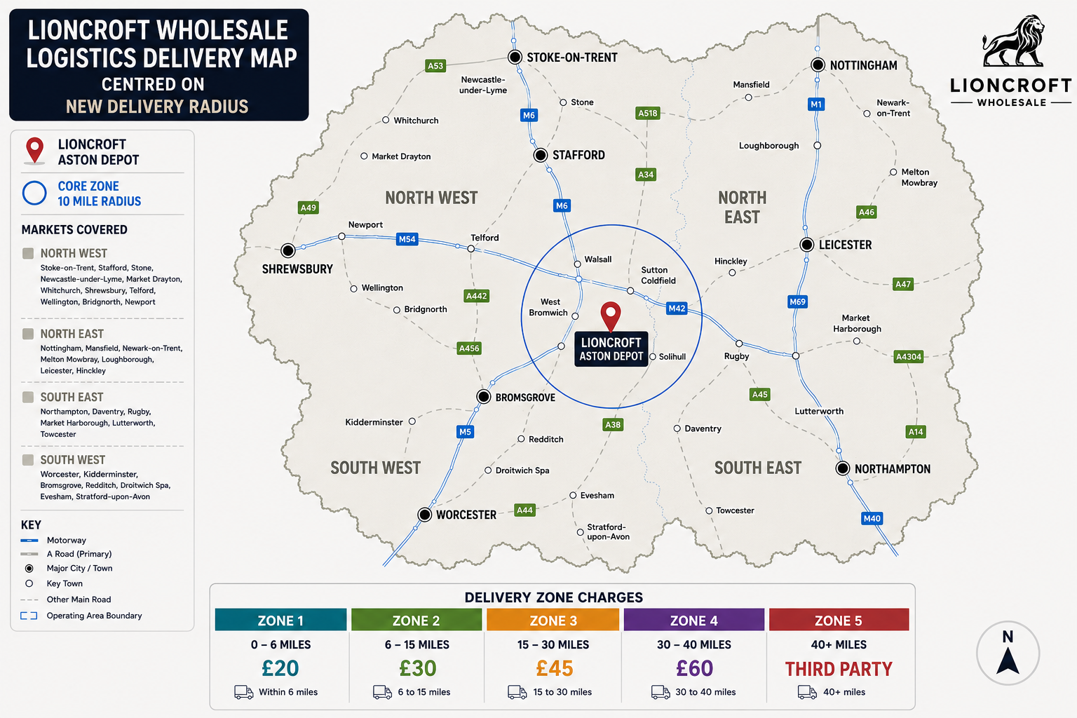 Lioncroft Wholesale Delivery Zone Map