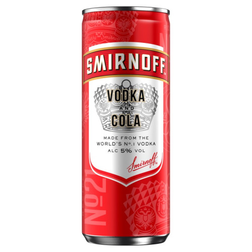 SMIRNOFF NO.21 VODKA COLA READY TO DRINK CAN 1x12x250ML