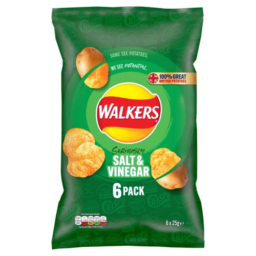 WALKERS SALT & VINEGAR CRISPS 6 PACK 1x18x25G