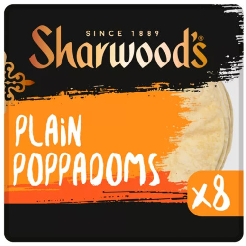 SHARWOODS READY TO EAT PLAIN POPPADUMS 5x72G