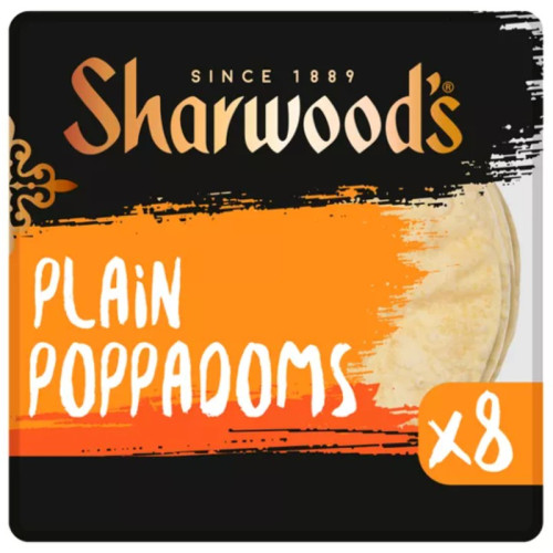 SHARWOODS READY TO EAT PLAIN POPPADUMS 1x72G