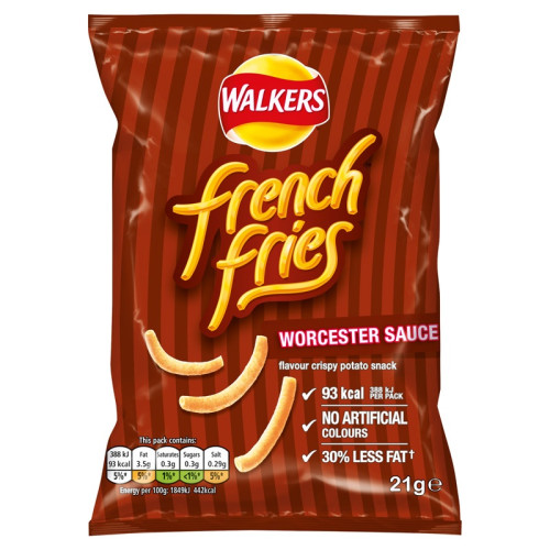 WALKERS FRENCH FRIES WORCESTER SAUCE CRISPS SNACKS 1x32x21G