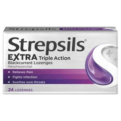 STREPSILS TRIPLE ACTION BLACKCURRANT LOZENGES 1x12x24s