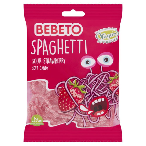 BEBETO SPAGHETTI SOUR STRAWBERRY SOFT CANDIES 1x20x70G PMP &Acirc;&pound;0.5