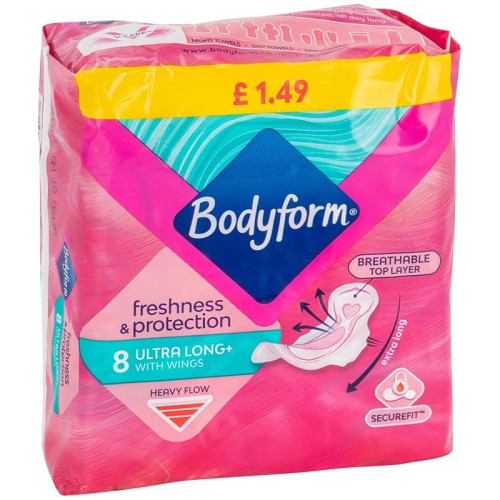 BODYFORM FRESHNESS & PROTECTION ULTRA LONG PADS WITH WINGS 1x4x8s PMP &Acirc;&pound;1.49