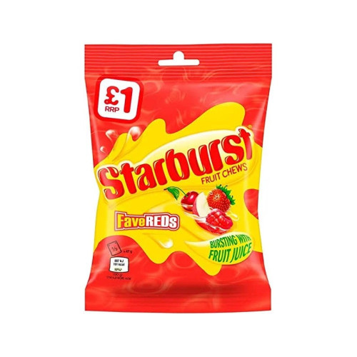 STARBURST FAVE REDS VEGAN CHEWY FRUIT FLAVOURED SWEETS TREAT BAG 12x12x150G PMP &Acirc;&pound;1