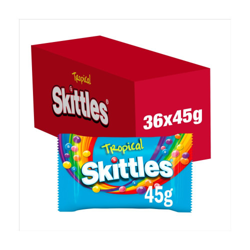 SKITTLES VEGAN CHEW TROPICAL FRUIT FLAVOURED SWEETS BAG 1x36x55G