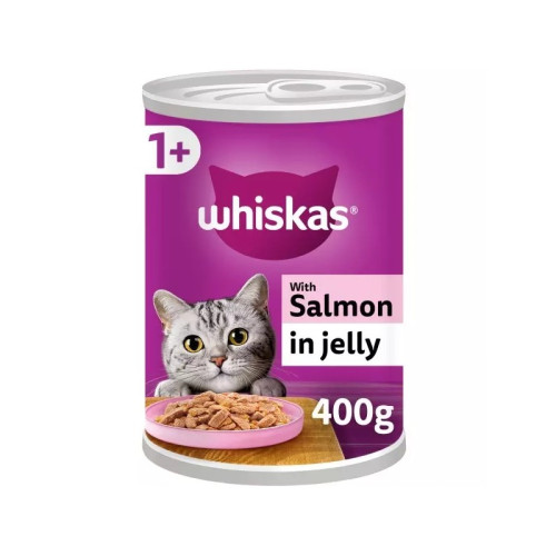 WHISKAS SALMON IN JELLY CAT FOOD TIN 1x12x400G