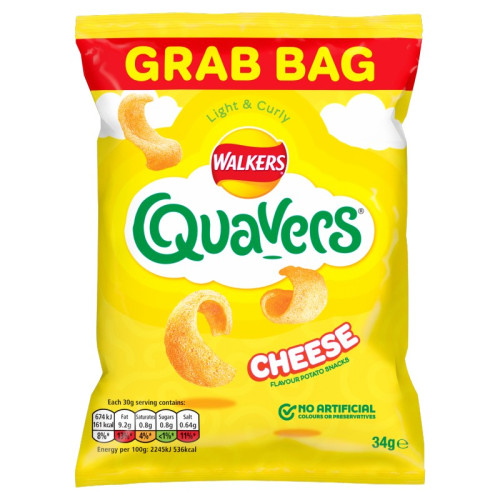 WALKERS QUAVERS CHEESE SNACKS CRISPS GRAB BAG 1x30x34G