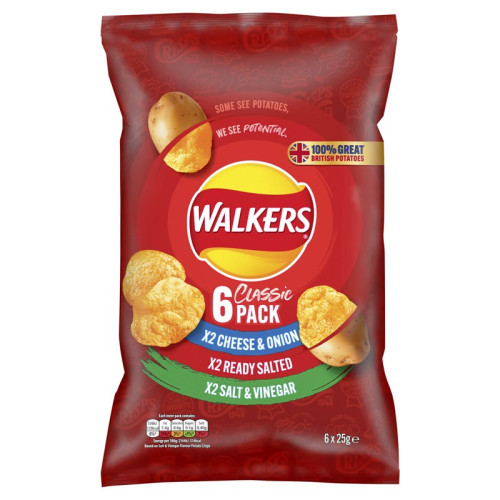 WALKERS VARIETY PACK CRISPS 6 PACK 1x18x25G