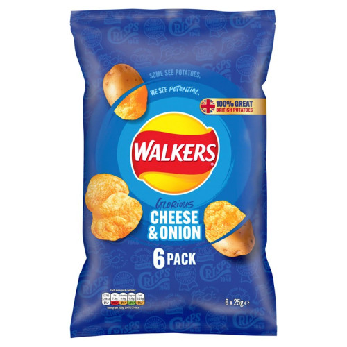 WALKERS CHEESE & ONION CRISPS 6 PACK 1x18x25G