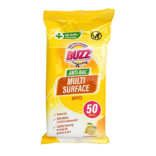 BUZZ ANTIBACTERIAL LEMON WIPES 12x50s