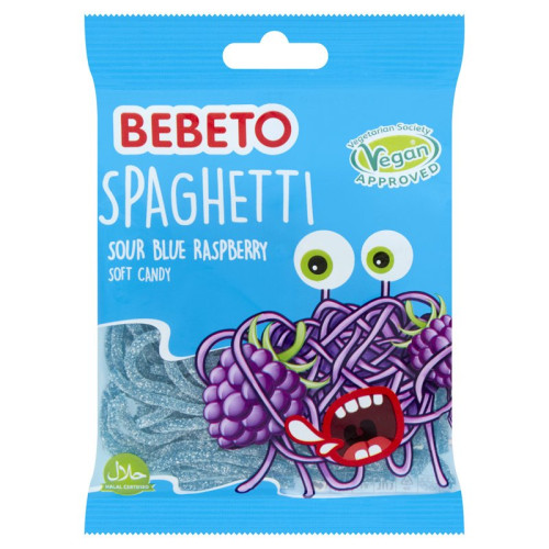 BEBETO SPAGHETTI SOUR BLUE RASPBERRY SOFT CANDIES 1x20x70G PMP &Acirc;&pound;0.5