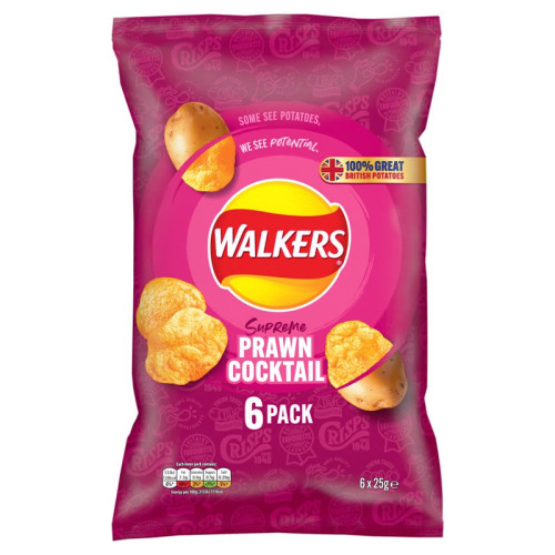 WALKERS PRAWN COCKTAIL CRISPS 6 PACK 1x18x25G