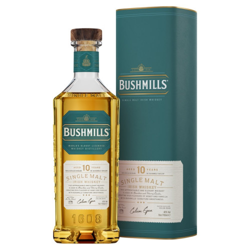 BUSHMILLS SINGLE MALT 10 YEAR IRISH WHISKY BOTTLE 1x70CL