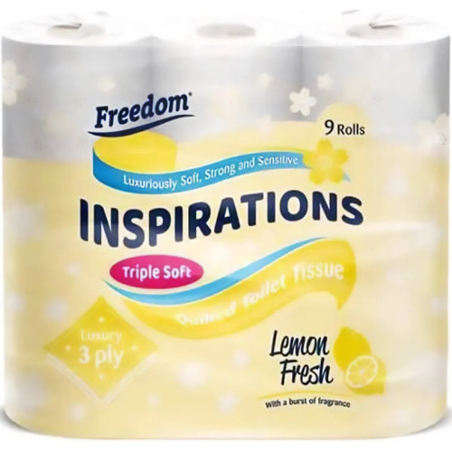 FREEDOM LEMON 3 PLY TOILET TISSUE ROLLS 1x5x9PK