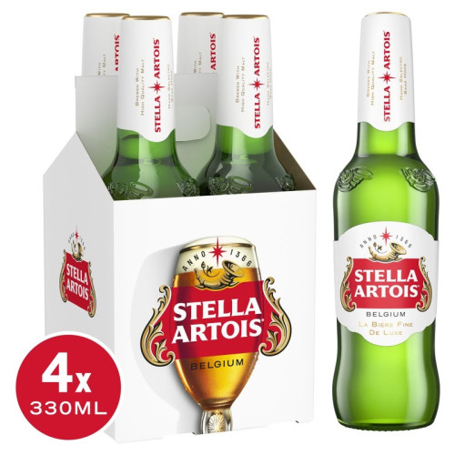 STELLA ARTOIS PREMIUM LAGER 4 PACK BOTTLE 1x6x330ML