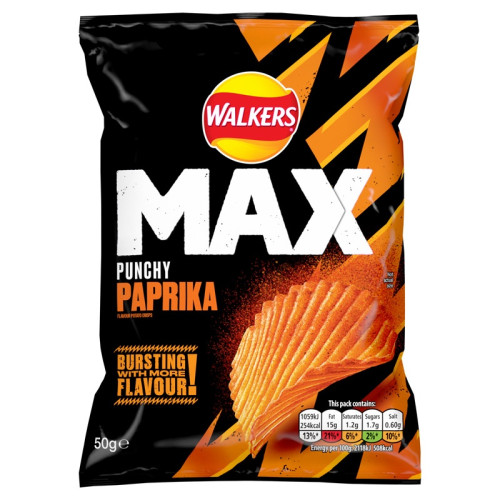 WALKERS MAX PUNCHY PAPRIKA CRISPS GRAB BAG 1x24x50G
