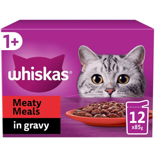 WHISKAS 1+ MEATY SELECTION IN GRAVY CAT FOOD 1x4x85G