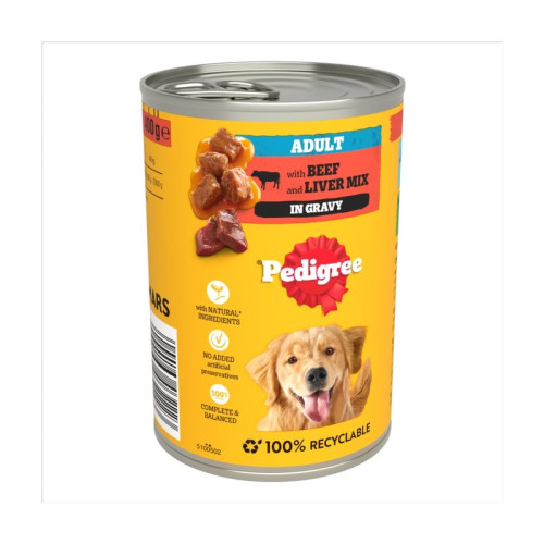 PEDIGREE ADULT BEEF IN GRAVY WET DOG FOOD TIN 1x12x400G