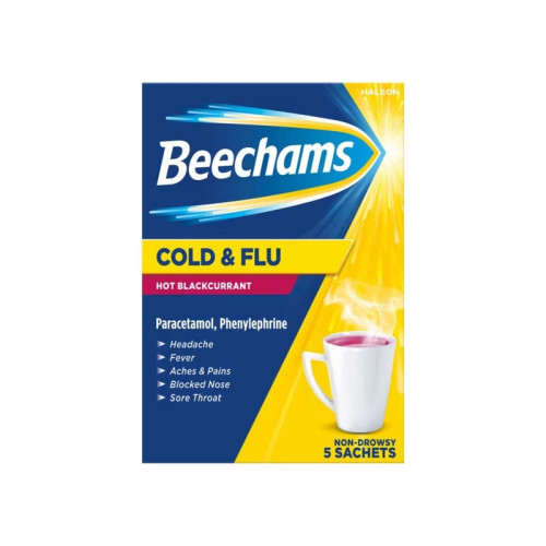BEECHAMS COLD & FLU HOT BLACKCURRANT 1x6x5s