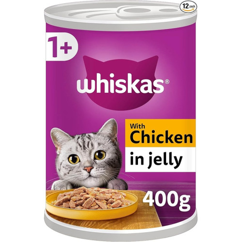 WHISKAS 1+ CHICKEN IN JELLY CAT FOOD 1x12x400G