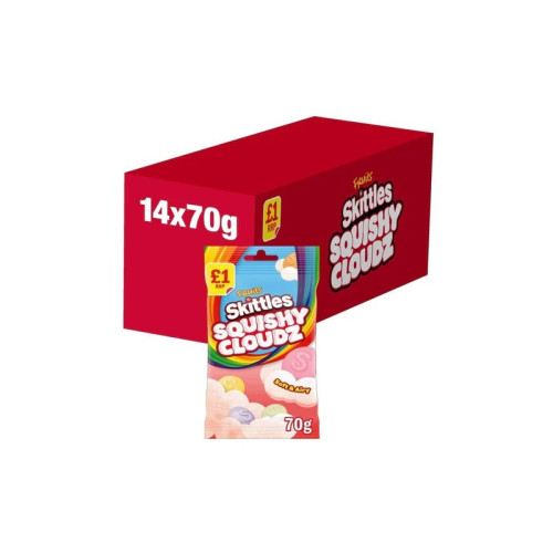 SKITTLES SQUISHY CLOUDZ CHEWY FRUIT FLAVOURED SWEETS TREAT BAG 14x14x70G PMP &Acirc;&pound;1