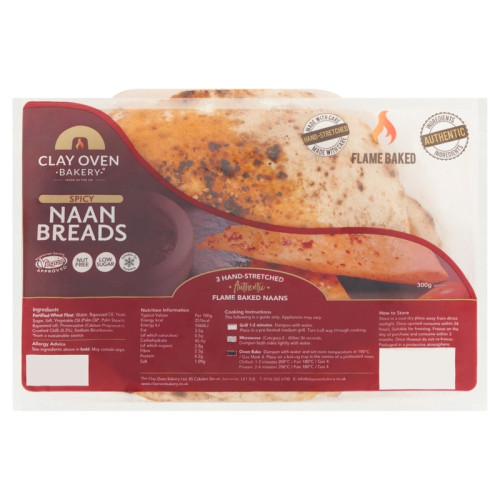 CLAY OVEN BAKERY SPICY SMALL NAAN BREADS 1x300G