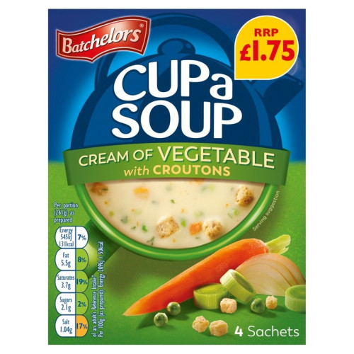 BATCHELORS CUP A SOUP CREAM OF VEGETABLE 1x9x122G PMP &Acirc;&pound;1.75