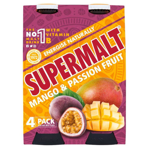 SUPERMALT MANGO PASSION FRUIT 4 PACK BOTTLE 6x4x330ML
