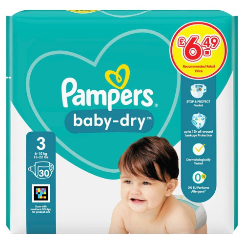PAMPERS BABY DRY NAPPIES SIZE 3 CARRY PACK 1x4x30s PMP &Acirc;&pound;6.49