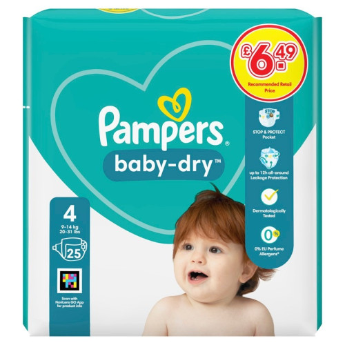 PAMPERS BABY DRY NAPPIES SIZE 4 CARRY PACK 1x4x25s PMP &Acirc;&pound;6.49