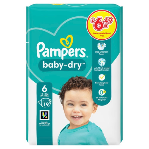 PAMPERS BABY DRY NAPPIES SIZE 6 CARRY PACK 1x4x19s PMP &Acirc;&pound;6.49