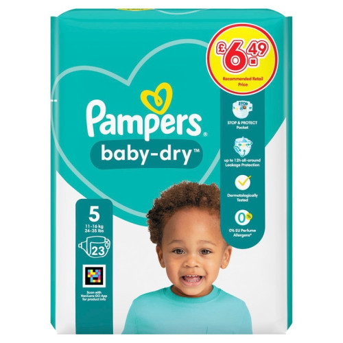 PAMPERS BABY DRY NAPPIES SIZE 5 CARRY PACK 1x4x23s PMP &Acirc;&pound;6.49