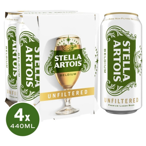 STELLA ARTOIS UNFILTERED LAGER 4 PACK CAN 1x6x440ML
