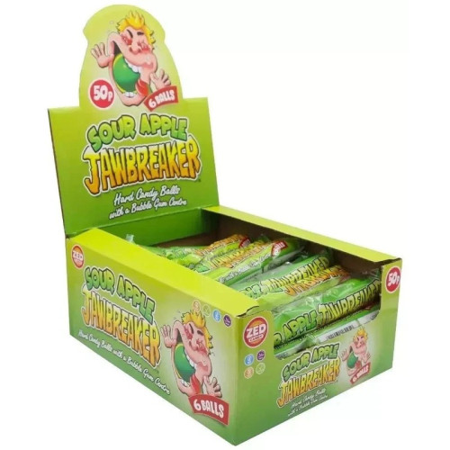 ZED CANDY JAWBREAKER SOUR APPLE BALLS SWEETS 6 PACK 1x24x49.5G PMP &Acirc;&pound;0.5