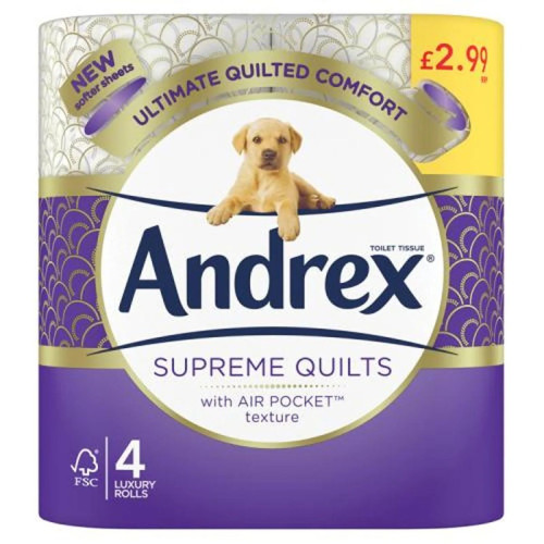 ANDREX SUPREME QUILT TOILET TISSUE ROLLS 1x6x4PK PMP &Acirc;&pound;2.99