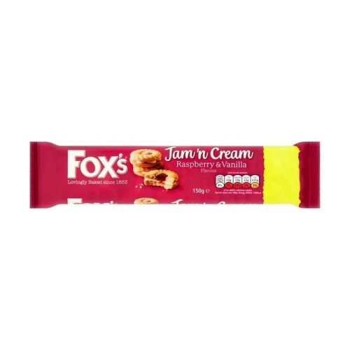 FOXS CREAMS JAM N CREAM RASPBERRY & VANILLA BISCUIT 1x12x150G PMP &Acirc;&pound;1.29