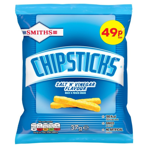 SMITHS CHIPSTICKS SALT & VINEGAR CRISPS 1x30x37G PMP &Acirc;&pound;0.49