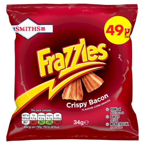 SMITHS FRAZZLES CRISPY BACON CRISPS 1x30x34G PMP &Acirc;&pound;0.49