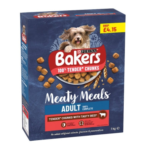 BAKERS MEATY MEAL ADULT BEEF DRY DOG FOOD 1x1KG PMP &Acirc;&pound;4.15