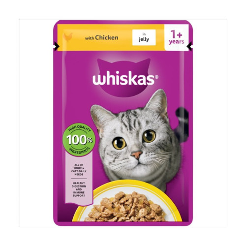 WHISKAS 1+ CHICKEN IN JELLY CAT FOOD POUCH 1x28x85G