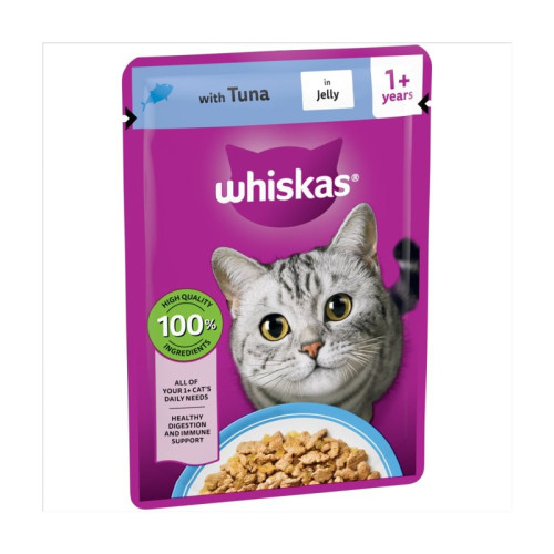 WHISKAS 1+ TUNA IN JELLY CAT FOOD POUCH 1x28x85G