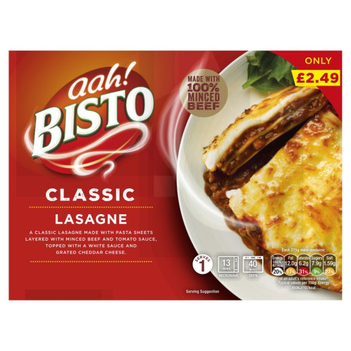 BISTO BEEF LASAGNE 1x375G PMP &Acirc;&pound;2.49