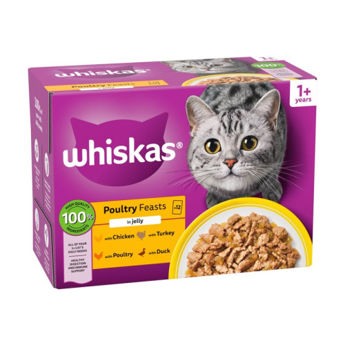 WHISKAS 1+ MEATY MIXED IN JELLY CAT FOOD 1x4x85G