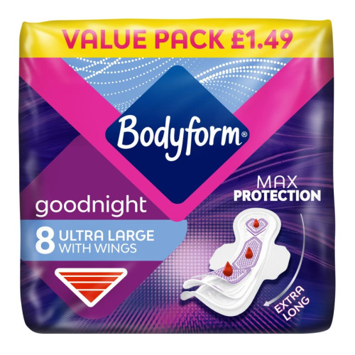 BODYFORM GOODNIGHT ULTRA LARGE SANITARY TOWELS WITH WINGS 1x10x8s PMP &Acirc;&pound;1.49