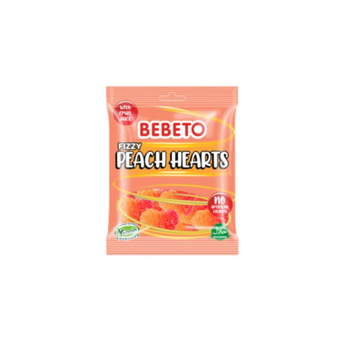 BEBETO FIZZY PEACH HEARTS 1x10x150G PMP &Acirc;&pound;1