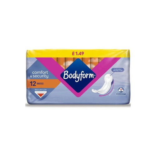 BODYFORM COMFORY & SECURITY MAXI NORMAL SANITARY TOWELS 1x4x12s PMP &Acirc;&pound;1.49