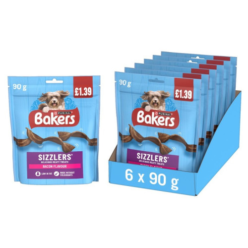 BAKERS SIZZLER BACON DOG TREAT 1x6x90G PMP &Acirc;&pound;1.39