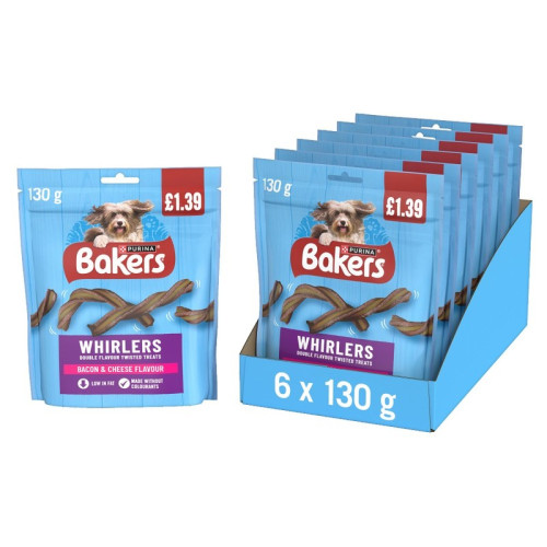 BAKERS WHIRLER BACON CHEESE DOG TREAT 1x6x130G PMP &Acirc;&pound;1.39